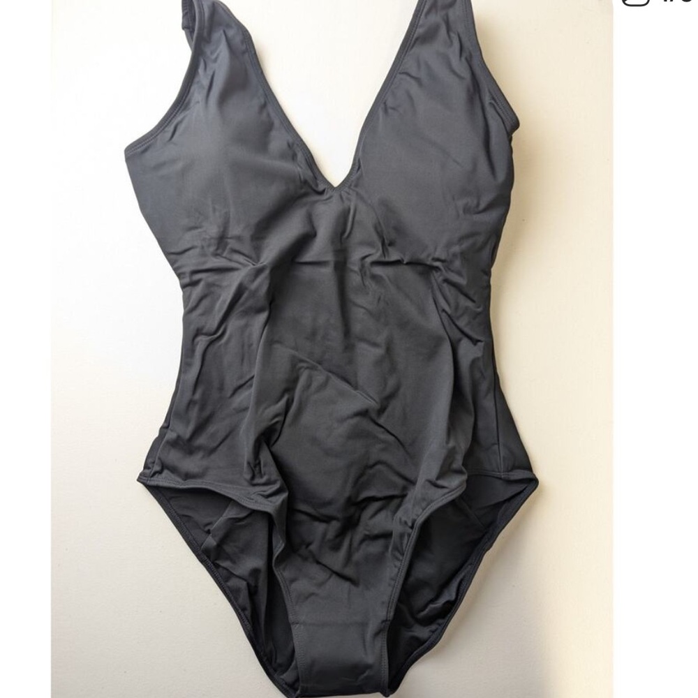 New TA3 Hi Cut Plungey Black Lace Up Shaping One Piece Swimsuit XL (short)